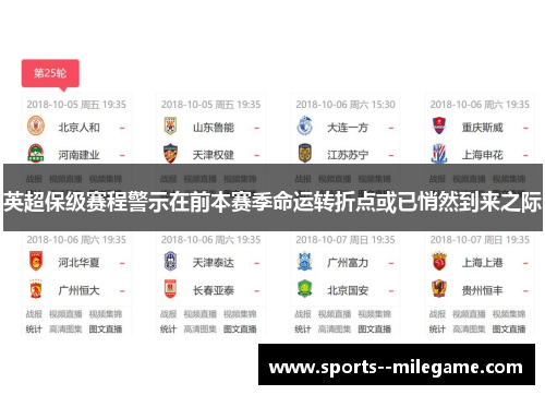 英超保级赛程警示在前本赛季命运转折点或已悄然到来之际